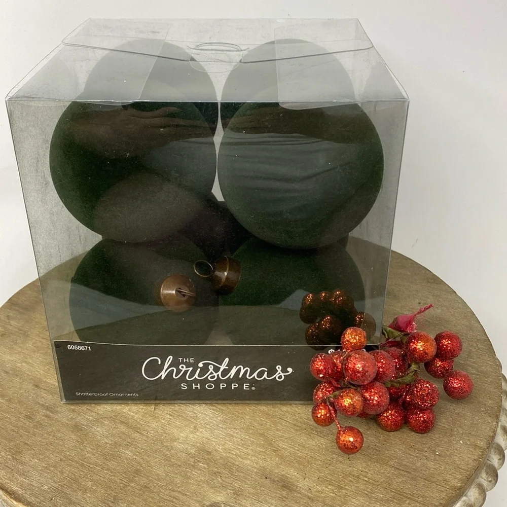 NIB 2024 Hobby Lobby Dark Green Flock Ornament - 8 pc. X 80mm - Picture 2 of 5